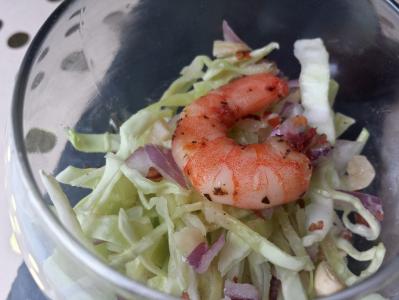 Verrine chou – crevettes, vinaigrette réglisse
