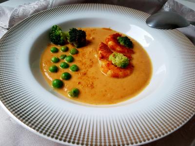Creme butternut et crevettes